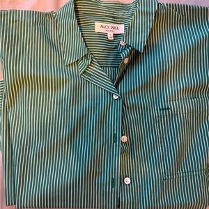 Alex Mill Jo Striped Shirt Cotton Poplin, green stripe, size L
